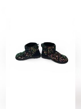 Sequin Embellished Boots Ugg ankle high boots in black leather and fur